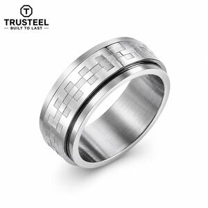 316l stainless steel spinner rings checkered men’s women’s size 12